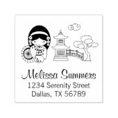 着物日本の着の傘の女の子 セルフインキングスタンプ (デザイン)