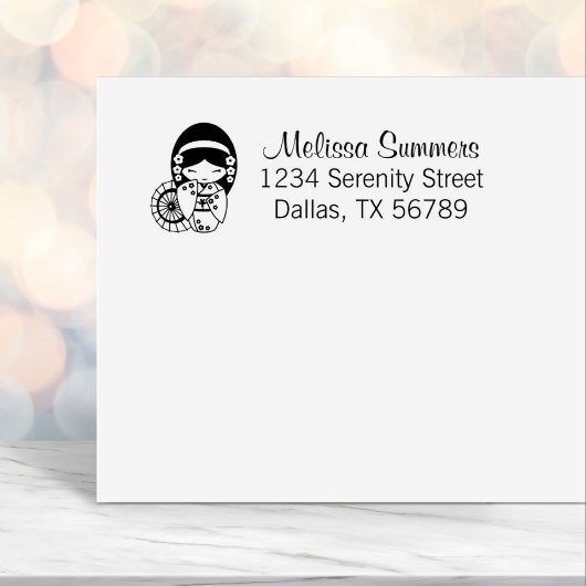 着物日本の着の傘の女の子 セルフインキングスタンプ