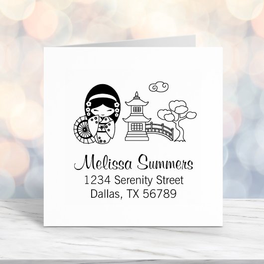 着物日本の着の傘の女の子 セルフインキングスタンプ