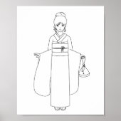 着物日本の着の女の子カラーページ ポスター (正面)