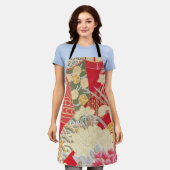 着物日本の織物、花柄 エプロン (着用した状態)