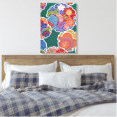 着物日本の織物、花柄 キャンバスプリント (インサイチュ (寝室))