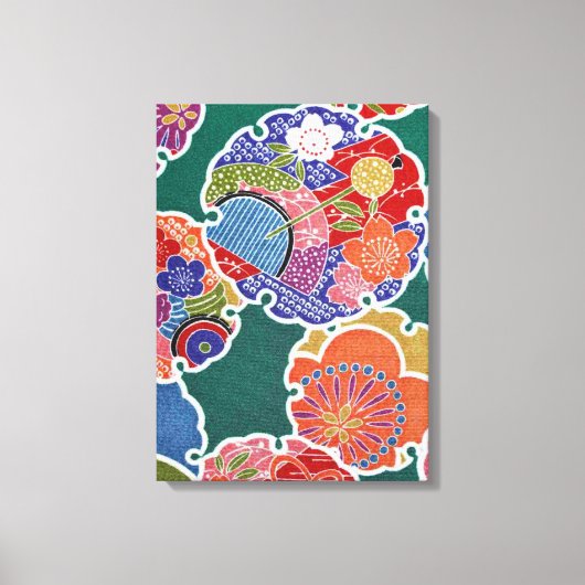 着物日本の織物、花柄 キャンバスプリント (正面)
