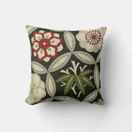 着物日本の織物、花柄 クッション (正面)