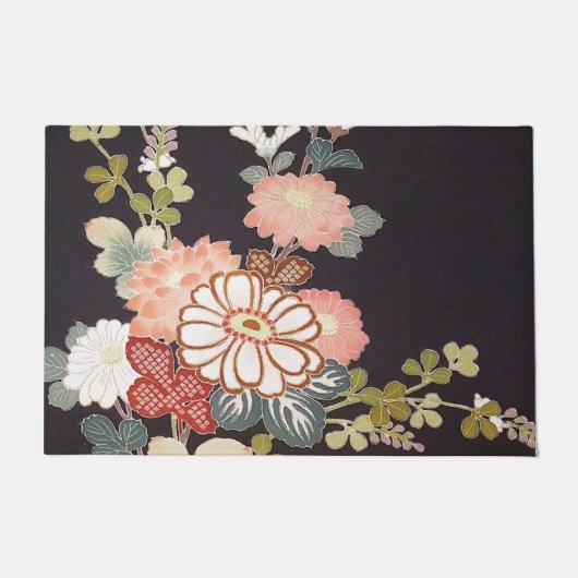 着物日本の織物、花柄 ドアマット (正面)