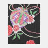 着物日本の織物、花柄 フリースブランケット (正面)