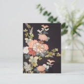 着物日本の織物、花柄 ポストカード (スタンド正面)