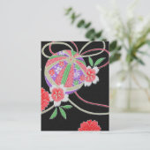着物日本の織物、花柄 ポストカード (スタンド正面)