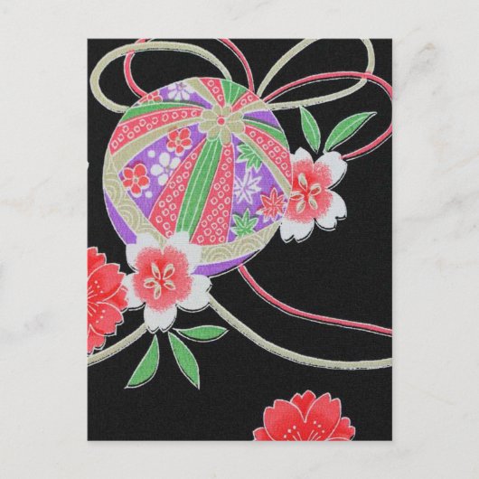 着物日本の織物、花柄 ポストカード (正面)