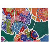 着物日本の織物、花柄 ラージペーパーバッグ (正面)