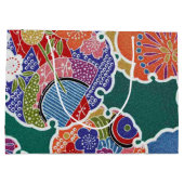 着物日本の織物、花柄 ラージペーパーバッグ (裏面)