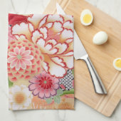 着物日本の織物、花 キッチンタオル (四つ折り)