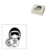 着物日本の色の傘の芸者の女の子 ラバースタンプ (押印)