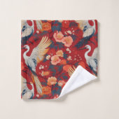 着物日本の赤クレーンと牡丹 バスタオルセット (ウォッシュタオル)