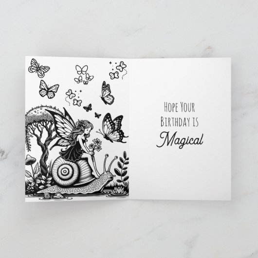 着色かわいらしページ付きフェアリーの土地誕生日カード カード (内部)