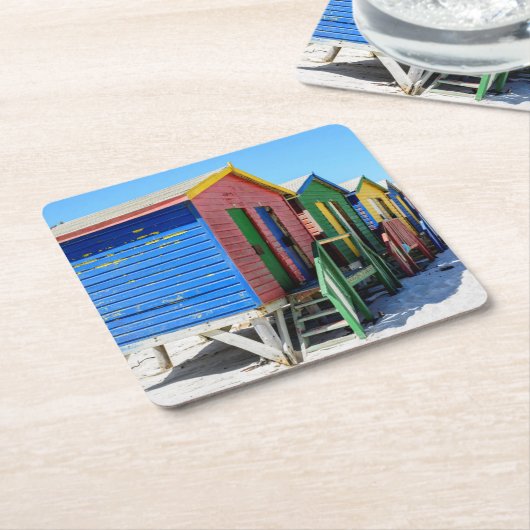 着色されたビーチ小屋 スクエアペーパーコースター (アングル)