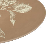 着色されたヴィンテージ《植物》百日草イラストレーションブラウン カッティングボード (角)