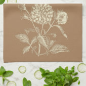 着色されたヴィンテージ《植物》百日草イラストレーションブラウン キッチンタオル (折り畳み)