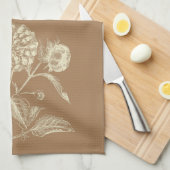 着色されたヴィンテージ《植物》百日草イラストレーションブラウン キッチンタオル (四つ折り)