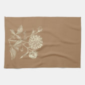 着色されたヴィンテージ《植物》百日草イラストレーションブラウン キッチンタオル (横)