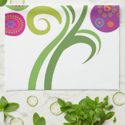 着色された卵および花が付いているイースター木 キッチンタオル (折り畳み)