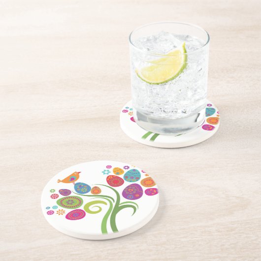 着色された卵および花が付いているイースター木 コースター (側面)