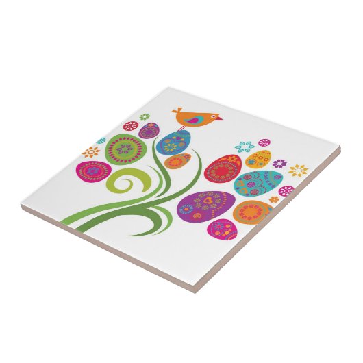 着色された卵および花が付いているイースター木 タイル (側面)