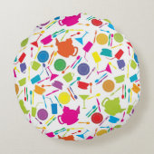 着色された台所物が付いているパターン ラウンドクッション (裏面)