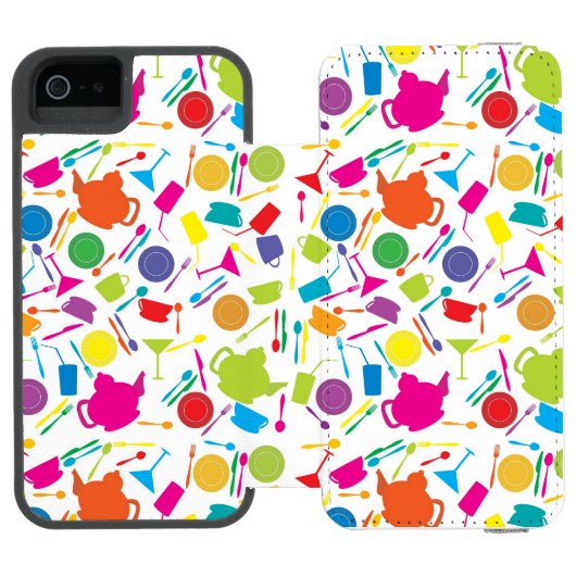 着色された台所物が付いているパターン INCIPIO iPhoneウォレットケース (フォリオ Open)