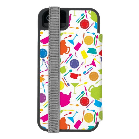 着色された台所物が付いているパターン INCIPIO iPhoneウォレットケース (フォリオ裏面)