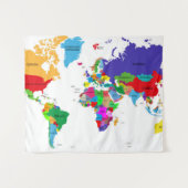 着色された政治世界地図 タペストリー (正面(横))