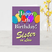 着色された気球が付いている義理の姉妹のバースデー・カード カード (黄色い花)