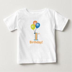 着色された気球の子供の第1誕生日 ベビーTシャツ
