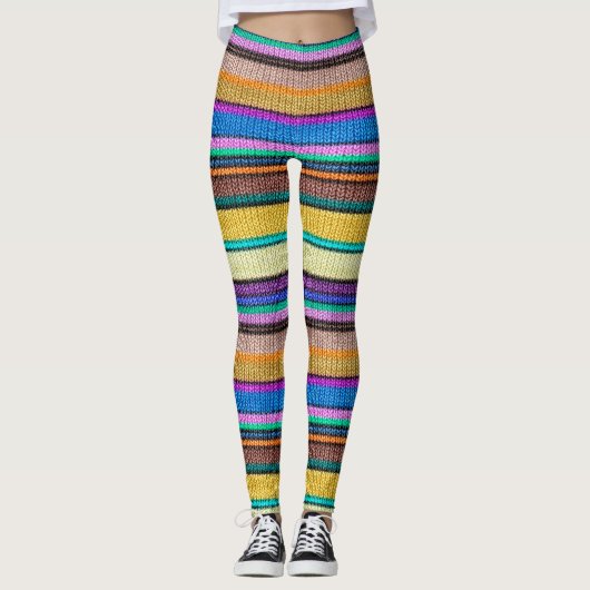 着色された編み物のストライプ継ぎ目が無いパターン1 レギンス (正面)