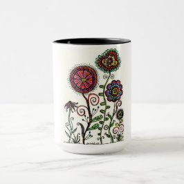着色された花のトリオのオリジナルのアートワークのコーヒーカップ マグカップ