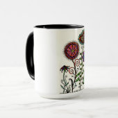 着色された花のトリオのオリジナルのアートワークのコーヒーカップ マグカップ (正面左)