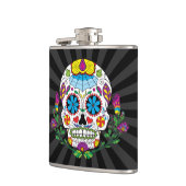 着色された花のメキシコ入れ墨の砂糖のスカル フラスク (左)