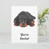 着色された鉛筆のスケッチのロットワイラーの子犬の目 招待状 (スタンド正面)