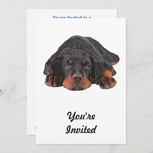 着色された鉛筆のスケッチのロットワイラーの子犬の目 招待状 (正面/裏面)