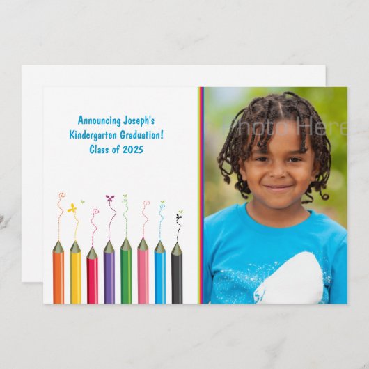 着色された鉛筆の青年卒業生の文字の写真 案内状 (正面/裏面)