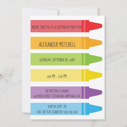 着色されるカラフルな虹は誕生会をクレヨンで彩色します 招待状 (正面)
