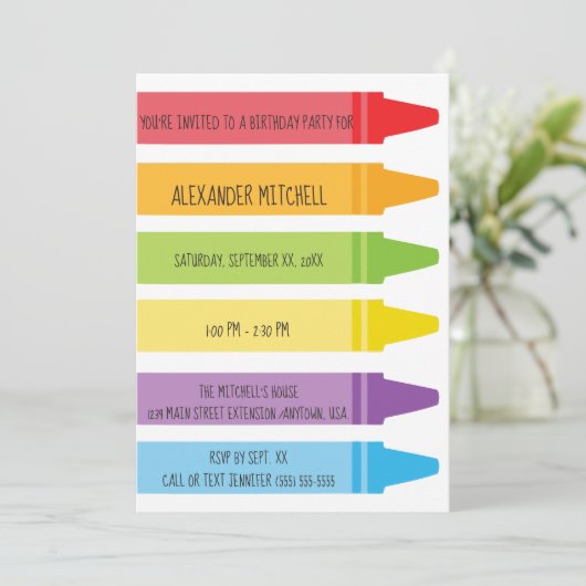 着色されるカラフルな虹は誕生会をクレヨンで彩色します 招待状 (スタンド正面)