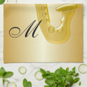 着色されるモノグラムのなサクソフォーンの金ゴールド キッチンタオル (折り畳み)