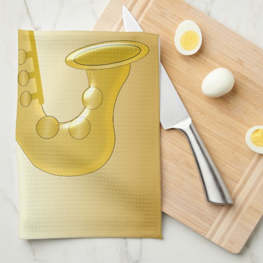 着色されるモノグラムのなサクソフォーンの金ゴールド キッチンタオル (四つ折り)