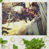 着色インディアンコーン入りウィッカーバスケット秋 キッチンタオル (折り畳み)