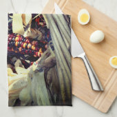 着色インディアンコーン入りウィッカーバスケット秋 キッチンタオル (四つ折り)