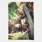 着色インディアンコーン入りウィッカーバスケット秋 キッチンタオル (縦)