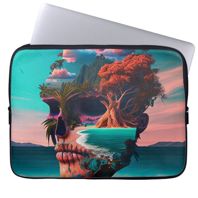 着色スカル頭 ラップトップスリーブ (正面)