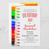 着色テーマレインボーペンシル子供の誕生日パーティー 招待状 (正面/裏面)