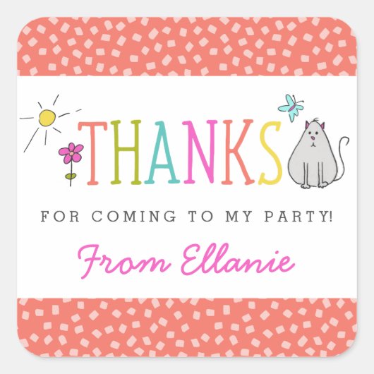 着色ドードル誕生日の好意ステッカー/子猫 スクエアシール (正面)